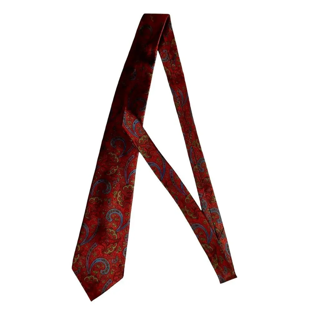 Oscar De La Renta Men's Red Paisley Silk Necktie Blue &‎ Green Classic Business